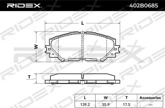 RIDEX 402B0685 - Brake Pad Set, disc brake autospares.lv