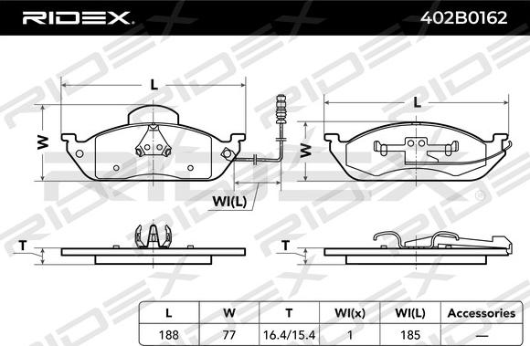 RIDEX 402B0162 - Brake Pad Set, disc brake autospares.lv