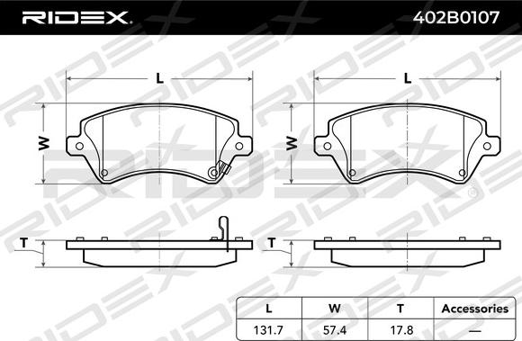 RIDEX 402B0107 - Brake Pad Set, disc brake autospares.lv