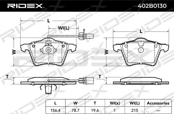 RIDEX 402B0130 - Brake Pad Set, disc brake autospares.lv