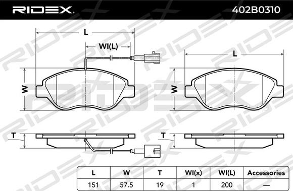 RIDEX 402B0310 - Brake Pad Set, disc brake autospares.lv