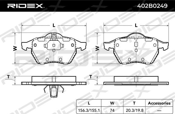RIDEX 402B0249 - Brake Pad Set, disc brake autospares.lv