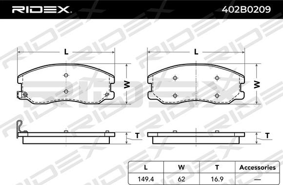 RIDEX 402B0209 - Brake Pad Set, disc brake autospares.lv