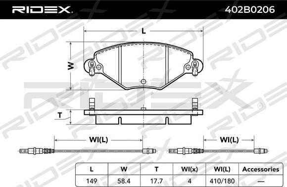 RIDEX 402B0206 - Brake Pad Set, disc brake autospares.lv