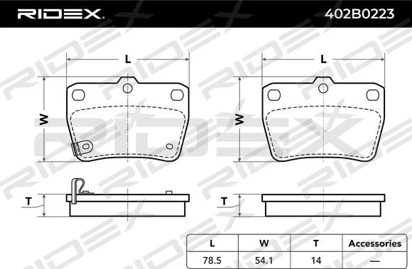 RIDEX 402B0223 - Brake Pad Set, disc brake autospares.lv