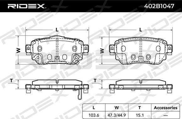 RIDEX 402B1047 - Brake Pad Set, disc brake autospares.lv