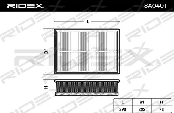 RIDEX 8A0401 - Air Filter, engine autospares.lv