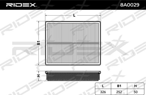 RIDEX 8A0029 - Air Filter, engine autospares.lv