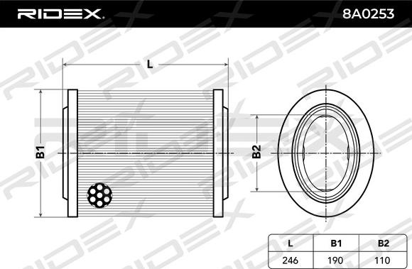 RIDEX 8A0253 - Air Filter, engine autospares.lv