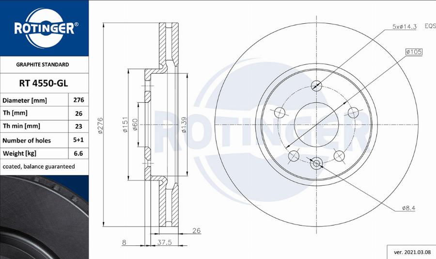 Rotinger RT 4550-GL - Brake Disc autospares.lv