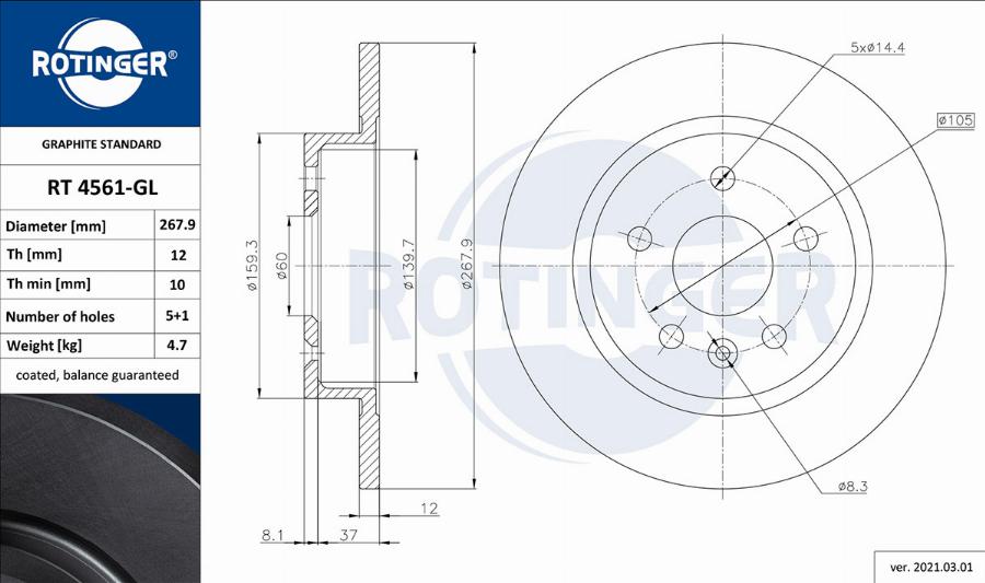 Rotinger RT 4561-GL - Brake Disc autospares.lv