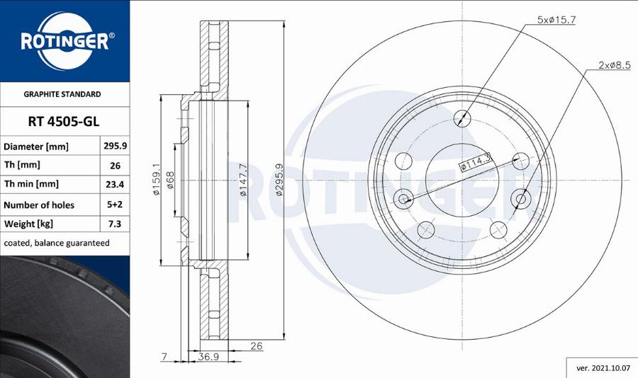 Rotinger RT 4505-GL - Brake Disc autospares.lv