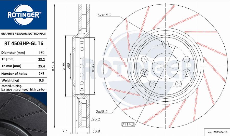 Rotinger RT 4503HP-GL T6 - Brake Disc autospares.lv