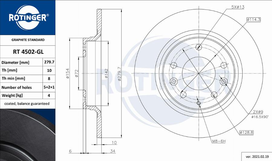 Rotinger RT 4502-GL - Brake Disc autospares.lv