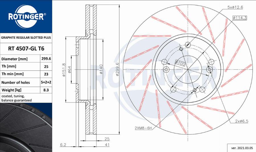 Rotinger RT 4507-GL T6 - Brake Disc autospares.lv