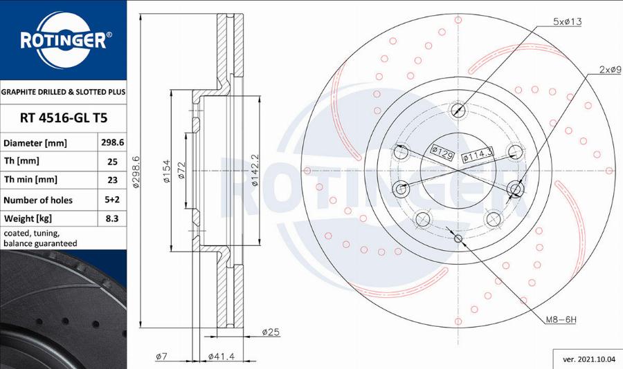 Rotinger RT 4516-GL T5 - Brake Disc autospares.lv