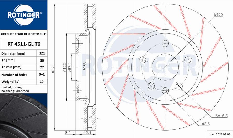 Rotinger RT 4511-GL T6 - Brake Disc autospares.lv