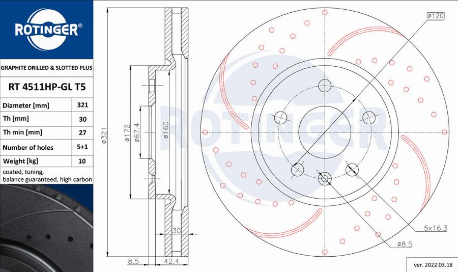 Rotinger RT 4511HP-GL T5 - Brake Disc autospares.lv