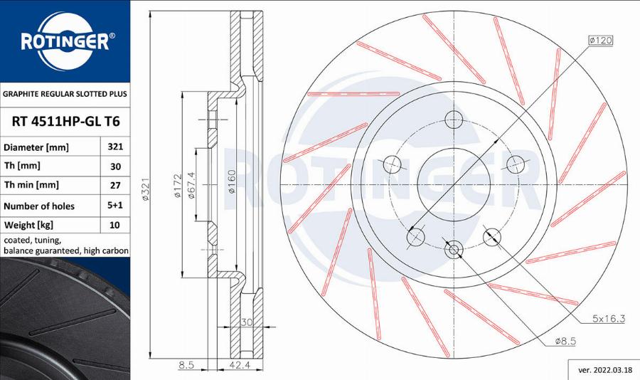 Rotinger RT 4511HP-GL T6 - Brake Disc autospares.lv