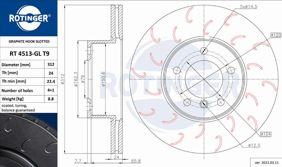 Rotinger RT 4513-GL T9 - Brake Disc autospares.lv