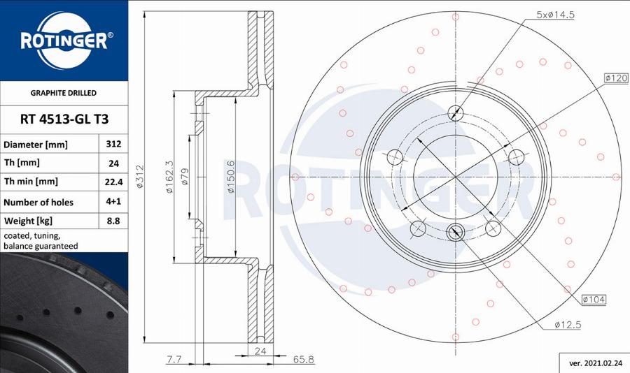 Rotinger RT 4513-GL T3 - Brake Disc autospares.lv