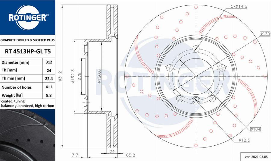 Rotinger RT 4513HP-GL T5 - Brake Disc autospares.lv