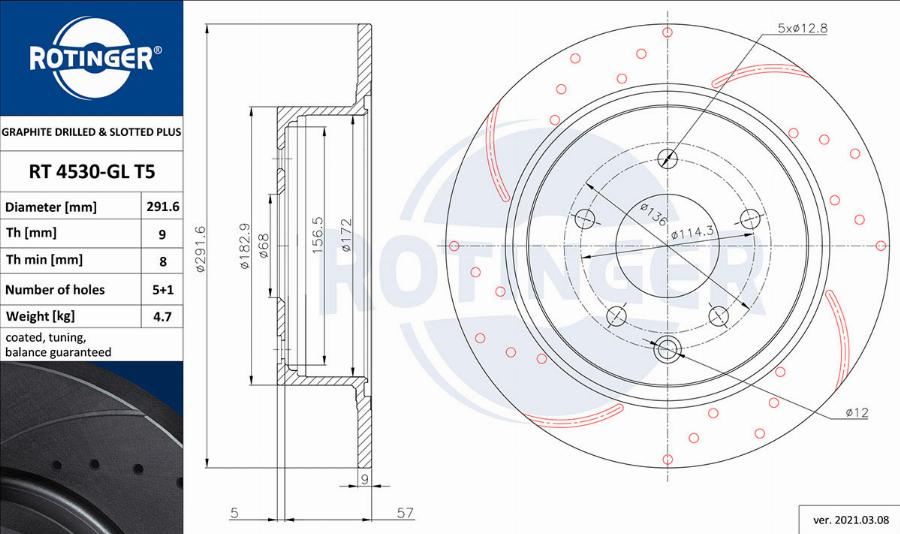 Rotinger RT 4530-GL T5 - Brake Disc autospares.lv