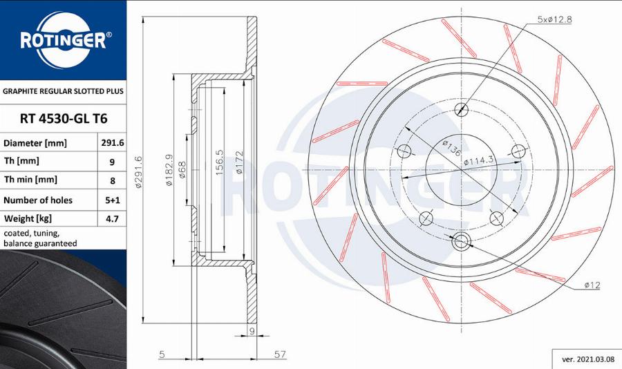 Rotinger RT 4530-GL T6 - Brake Disc autospares.lv