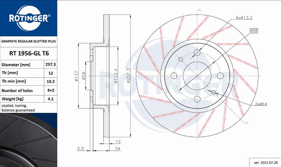 Rotinger RT 1956-GL T6 - Brake Disc autospares.lv