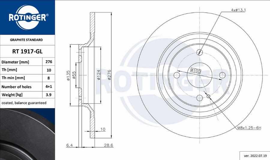 Rotinger RT 1917-GL - Brake Disc autospares.lv