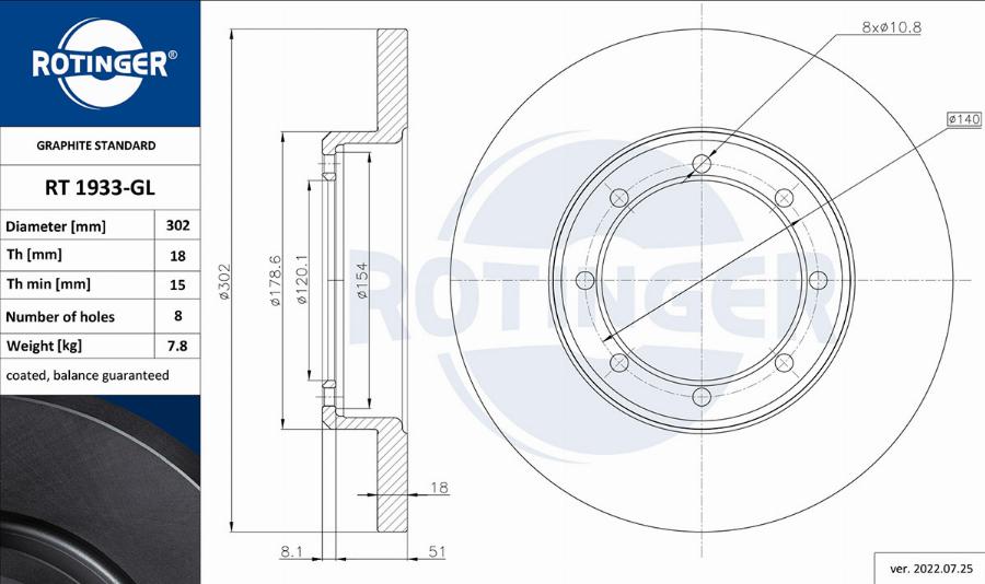 Rotinger RT 1933-GL - Brake Disc autospares.lv