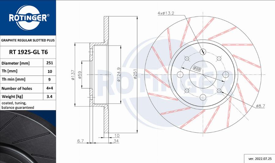 Rotinger RT 1925-GL T6 - Brake Disc autospares.lv