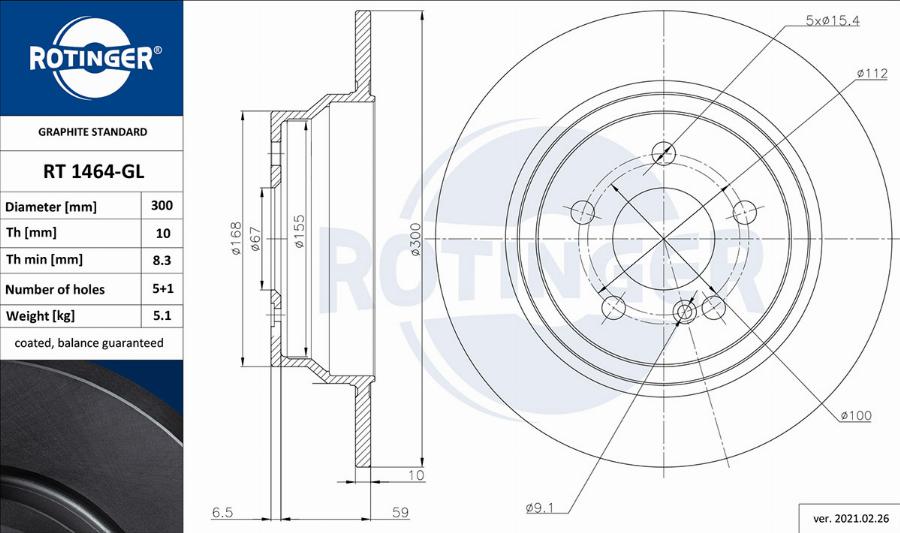 Rotinger RT 1464-GL - Brake Disc autospares.lv