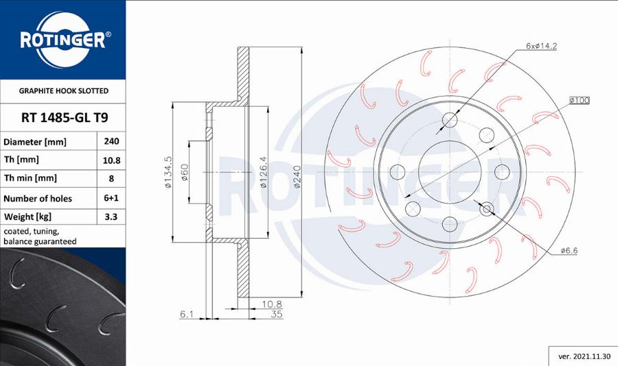 Rotinger RT 1485-GL T9 - Brake Disc autospares.lv