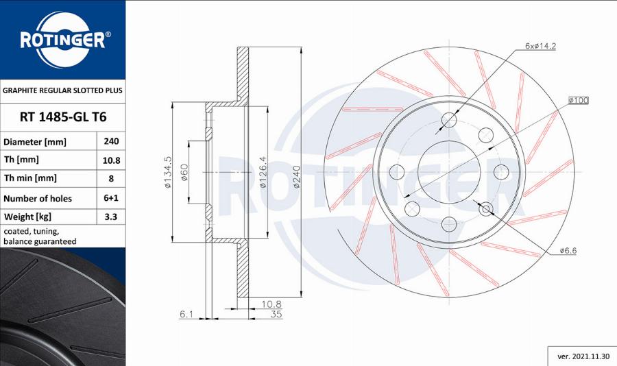 Rotinger RT 1485-GL T6 - Brake Disc autospares.lv