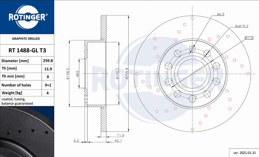 Rotinger RT 1488-GL T3 - Brake Disc autospares.lv