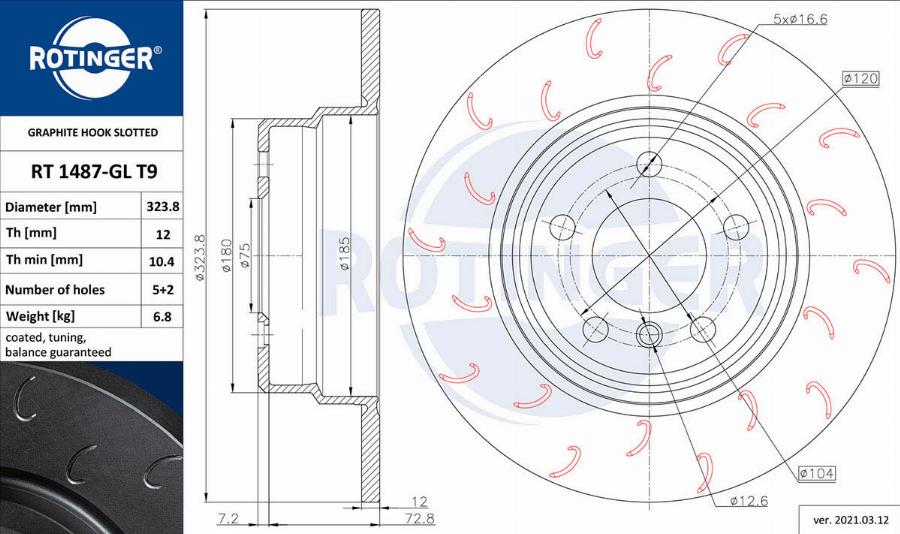 Rotinger RT 1487-GL T9 - Brake Disc autospares.lv