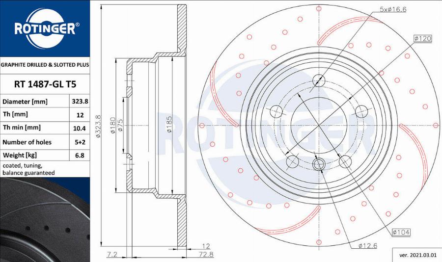 Rotinger RT 1487-GL T5 - Brake Disc autospares.lv