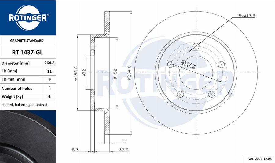 Rotinger RT 1437-GL - Brake Disc autospares.lv