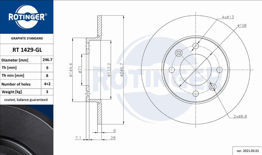 Rotinger RT 1429-GL - Brake Disc autospares.lv