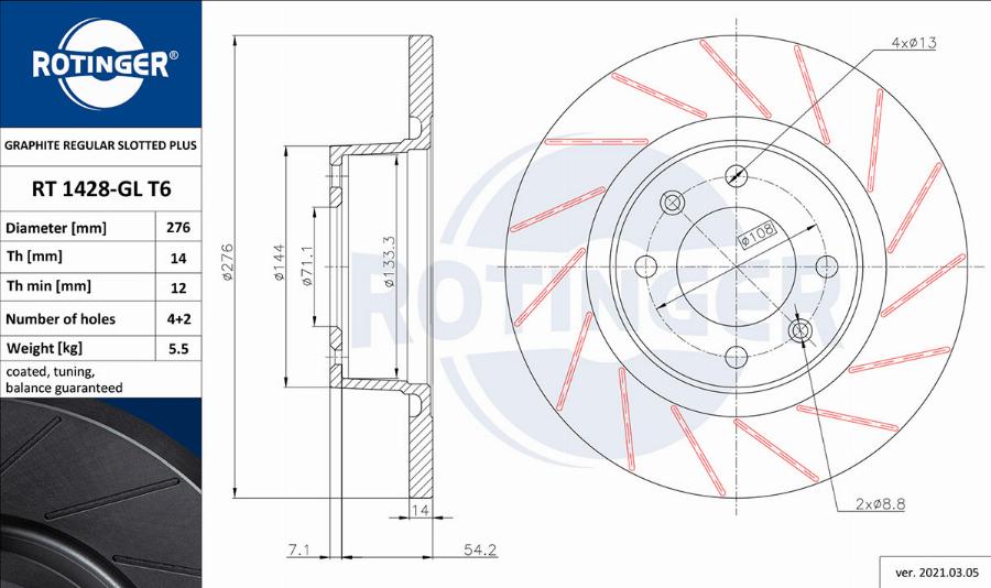 Rotinger RT 1428-GL T6 - Brake Disc autospares.lv