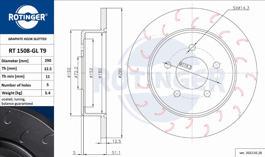 Rotinger RT 1508-GL T9 - Brake Disc autospares.lv