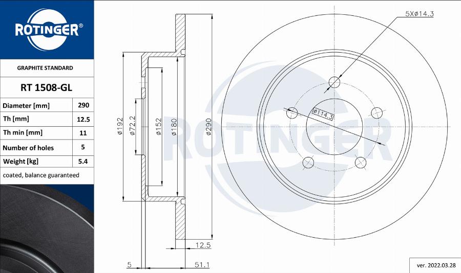 Rotinger RT 1508-GL - Brake Disc autospares.lv