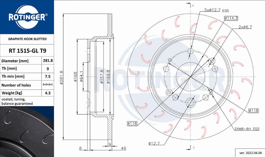 Rotinger RT 1515-GL T9 - Brake Disc autospares.lv