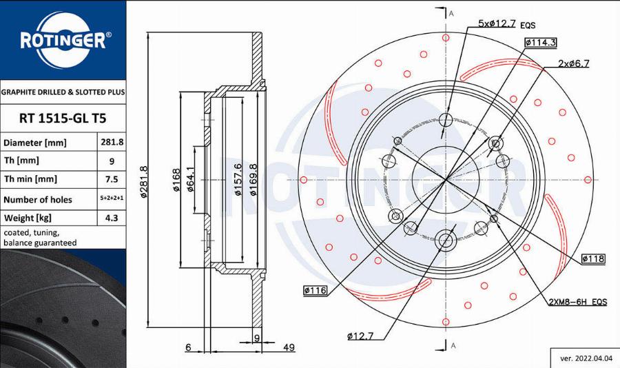 Rotinger RT 1515-GL T5 - Brake Disc autospares.lv