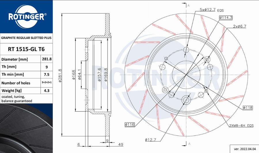 Rotinger RT 1515-GL T6 - Brake Disc autospares.lv