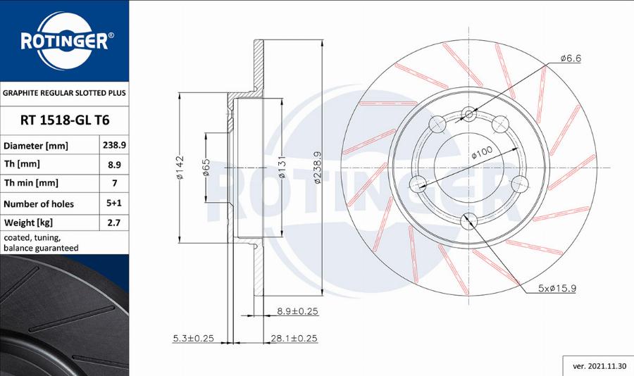 Rotinger RT 1518-GL T6 - Brake Disc autospares.lv