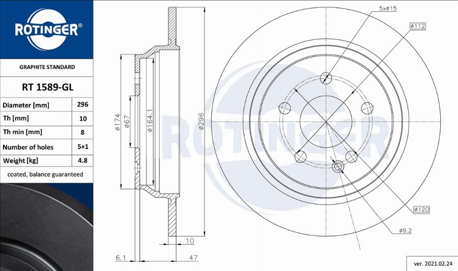 Rotinger RT 1589-GL - Brake Disc autospares.lv