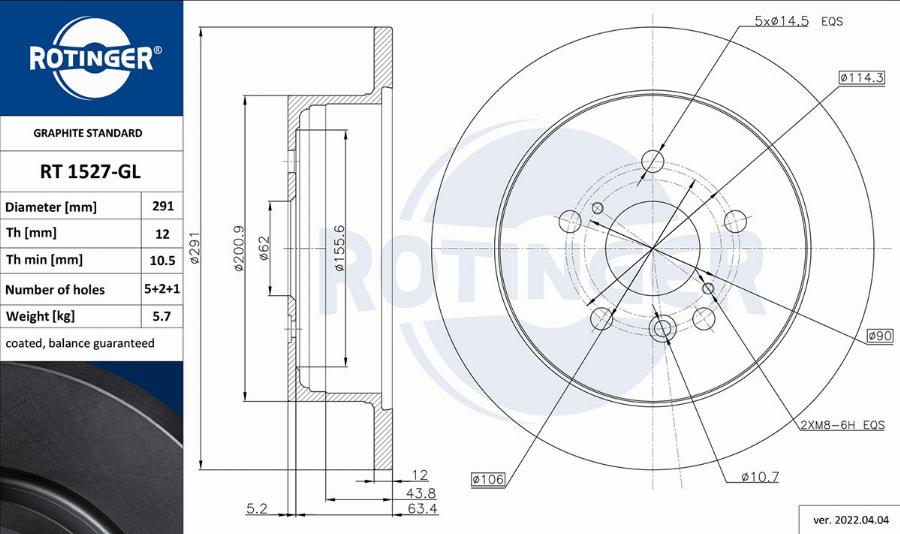 Rotinger RT 1527-GL - Brake Disc autospares.lv