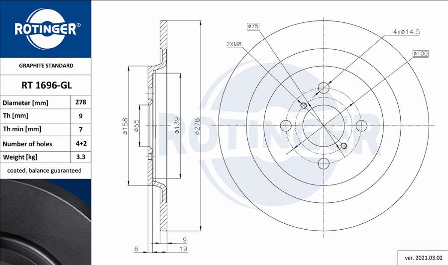 Rotinger RT 1696-GL - Brake Disc autospares.lv